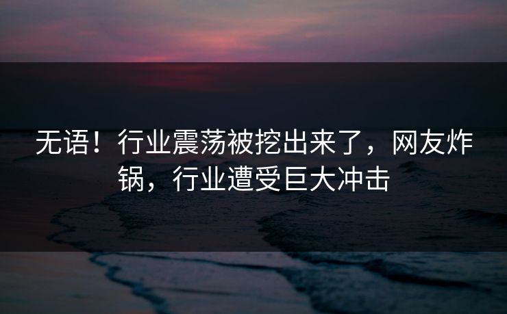 无语！行业震荡被挖出来了，网友炸锅，行业遭受巨大冲击
